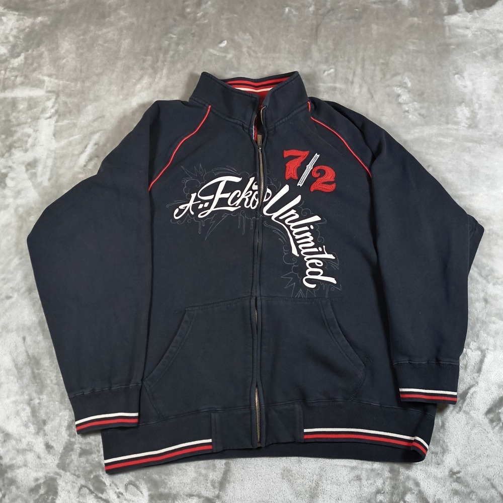 Vintage Ecko Unlimited Track Jacket Men XXL Black Skate Full Zip Embroidered Y2K